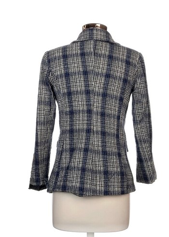 Gri Ekose Desenli Kadın Yün Ceket - Görsel 4