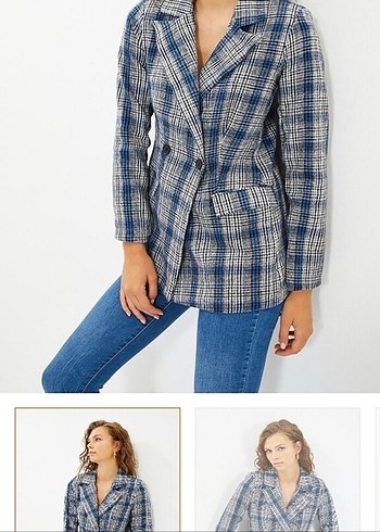 Gri Ekose Desenli Kadın Yün Ceket - Görsel 6