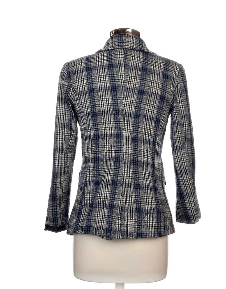 Gri Ekose Desenli Kadın Yün Ceket - Görsel 4