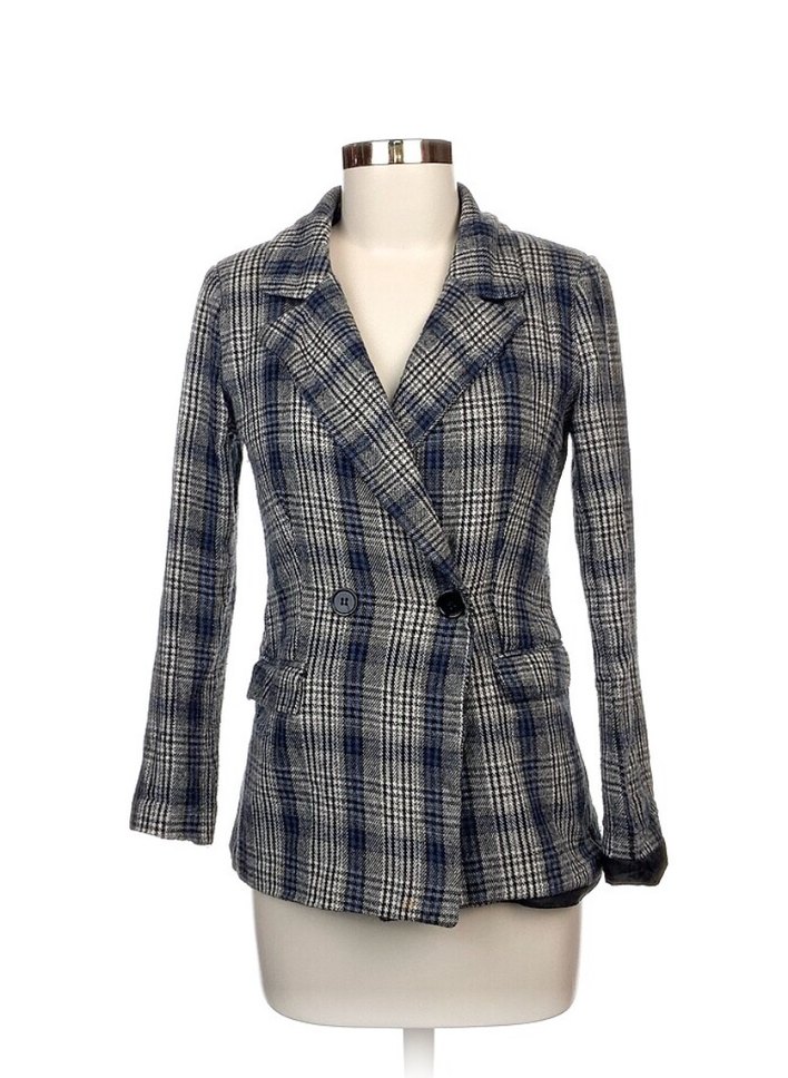 Gri Ekose Desenli Kadın Yün Ceket - Görsel 2