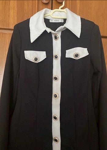 Düğmeli Siyah Midi elbise - Görsel 2