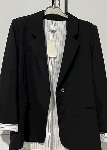 Diğer Düğmeli Siyah Midi Kadın Blazer Ceket