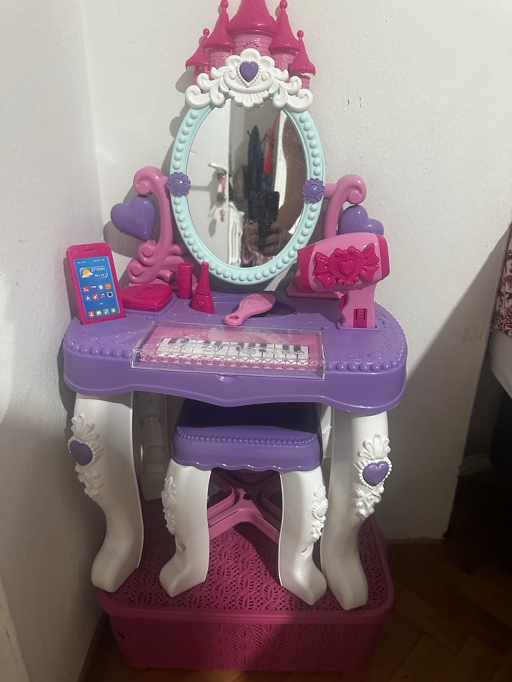 Piyanolu Pembe Çocuk Makyaj Masası 76 cm - Görsel 2