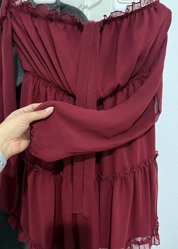 Uzun Kollu Straplez Mini Elbise - Görsel 3