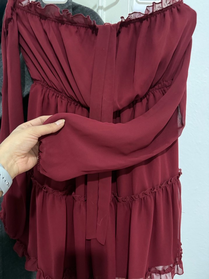 Uzun Kollu Straplez Mini Elbise - Görsel 3