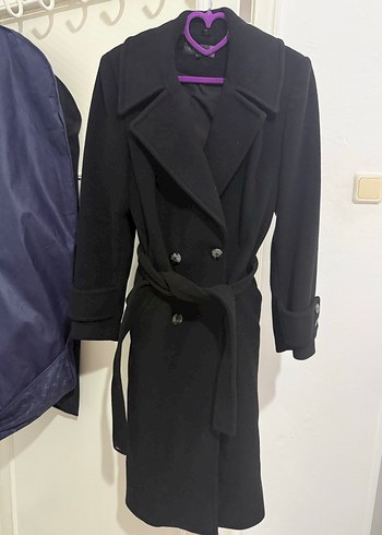 Chima marka Siyah Çift Düğmeli Uzun Kaban - Görsel 3