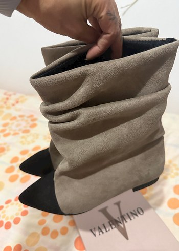 Bej Süet Kadın Dizaltı Çizme - Görsel 6