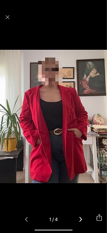 Curve Kırmızı Büyük Beden Blazer Ceket