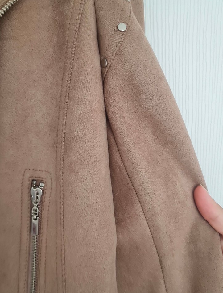 Bej Süet Kadın Deri Ceket - Görsel 3