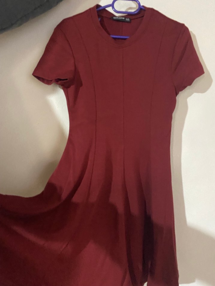 Bordo V Yakalı Midi Elbise - Görsel 2