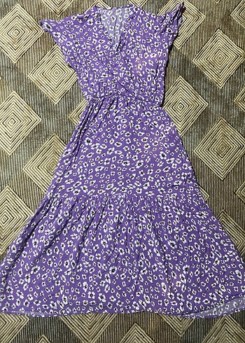 Mor Bohem V Yaka Uzun Elbise - Görsel 2