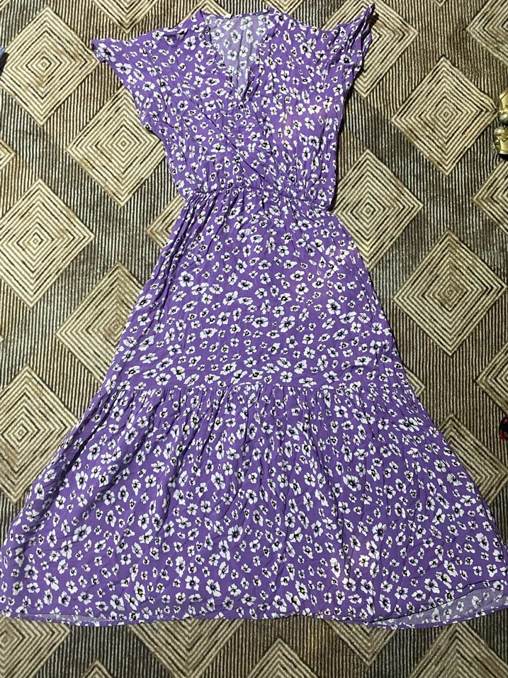 Mor Bohem V Yaka Uzun Elbise - Görsel 2