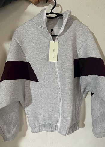 Gri Yüksek Yakalı Fermuarlı Sweatshirt - Görsel 2