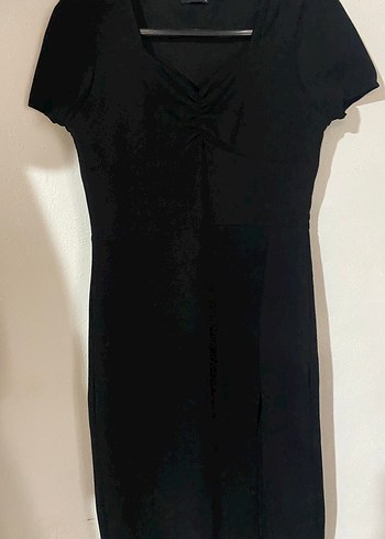 Siyah V Yaka Midi elbise - Görsel 2