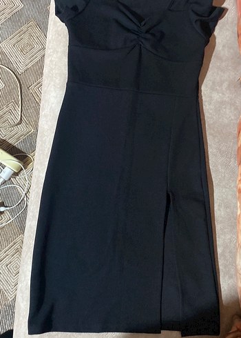 Siyah V Yaka Midi elbise - Görsel 4