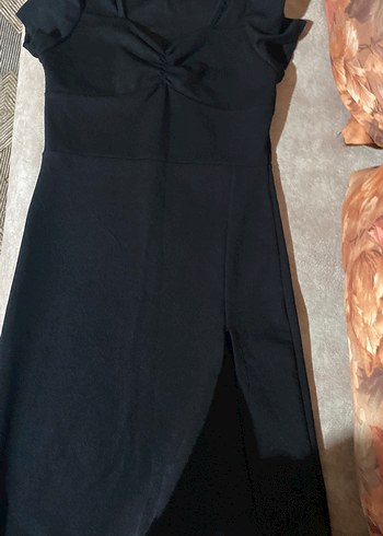 Siyah V Yaka Midi elbise - Görsel 3