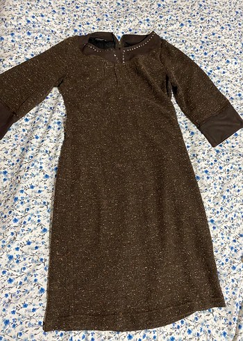 Düğmeli Kahverengi Kadın elbise - Görsel 2