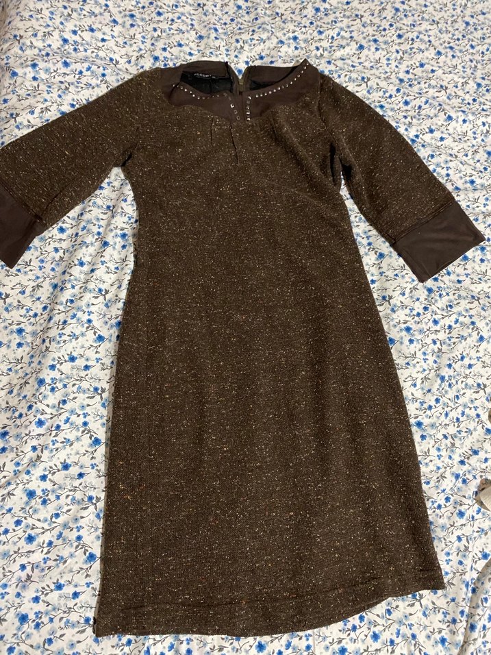 Düğmeli Kahverengi Kadın elbise - Görsel 2