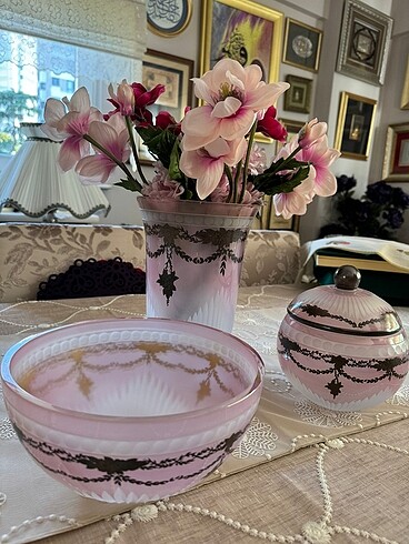 Paşabahçe Pembe Kristal 3lü dekoratif set