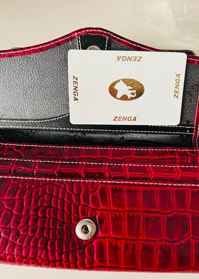 Zegna hakiki deri cüzdan rugan bordo - Görsel 2
