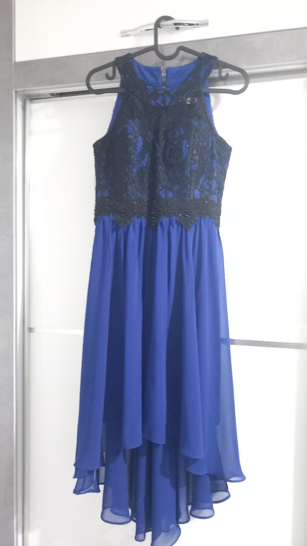 Dantel Detaylı saks mavisi Abiye Elbise - Görsel 2