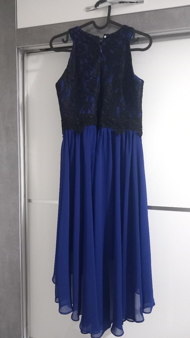 Dantel Detaylı saks mavisi Abiye Elbise - Görsel 3