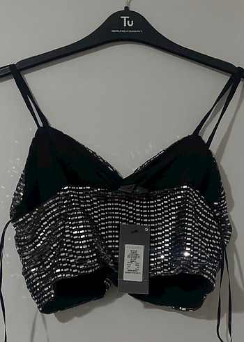 Parlak Siyah Mini Payetli Büstiyer - Görsel 2