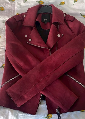 Bordo Süet Kadın Deri Ceket - Görsel 2