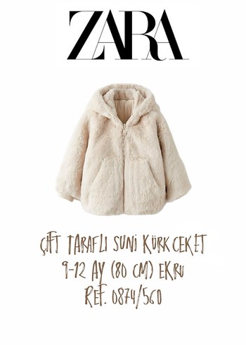 Zara Kız Bebek Bej Kapüşonlu Çift Taraflı Mont