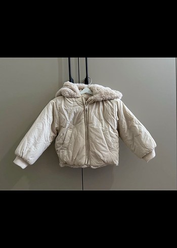 Zara Zara Kız Bebek Bej Kapüşonlu Çift Taraflı Mont
