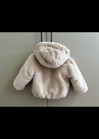 9-12 Ay Beden Zara Kız Bebek Bej Kapüşonlu Çift Taraflı Mont