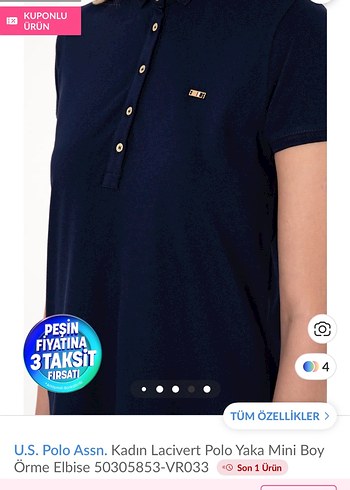 s Beden lacivert Renk U.S. Polo Assn. Lacivert Polo Yaka Mini Elbise