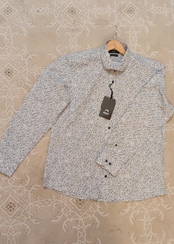 Erkek beyaz üstüne lacivert desenli altın yıldız XL slim fıt - Görsel 6