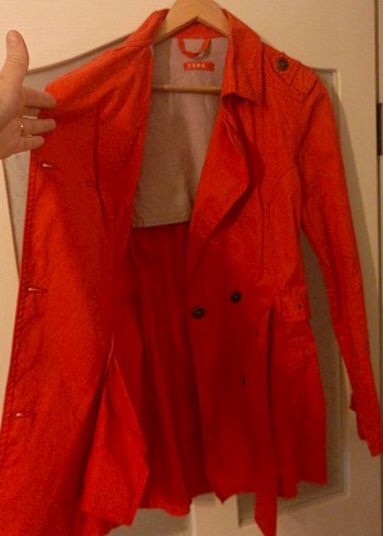 Beli Kuşaklı Kırmızı Midi Trençkot - Görsel 3