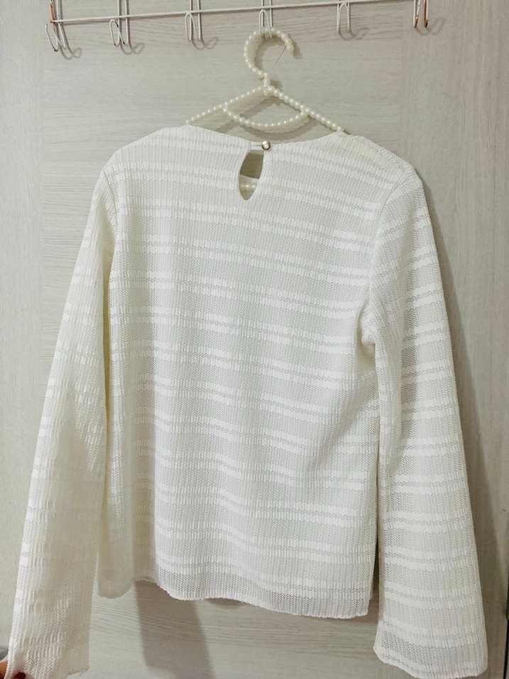 Beyaz Pilili Keten Kadın Bluz - Görsel 2