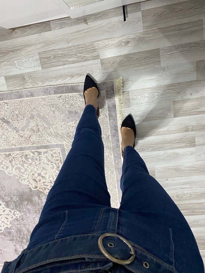 Kemeriyle Fitted Mavi Midi Kot Pantolon - Görsel 2