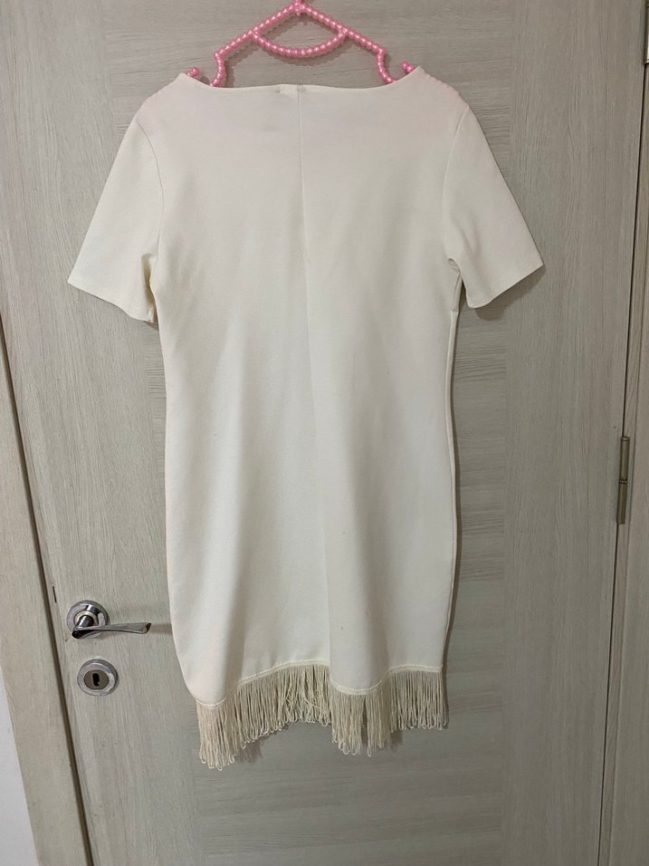 Püsküllü Beyaz Mini Kadın Elbise - Görsel 3