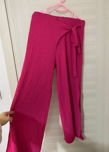 Pembe Salaş Uzun Kadın Kumaş Pantolon - Görsel 2