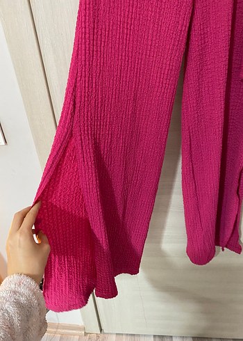 Pembe Salaş Uzun Kadın Kumaş Pantolon - Görsel 3