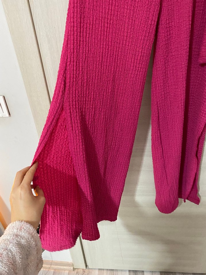 Pembe Salaş Uzun Kadın Kumaş Pantolon - Görsel 3