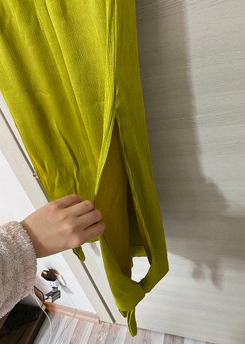 Kadın Yeşil Keten Pilili Salaş Pantolon - Görsel 4