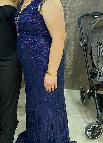 Lacivert pullu abiye elbise - Görsel 6