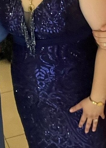 Lacivert pullu abiye elbise - Görsel 8