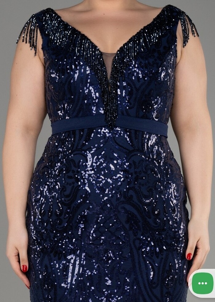 Lacivert pullu abiye elbise - Görsel 3