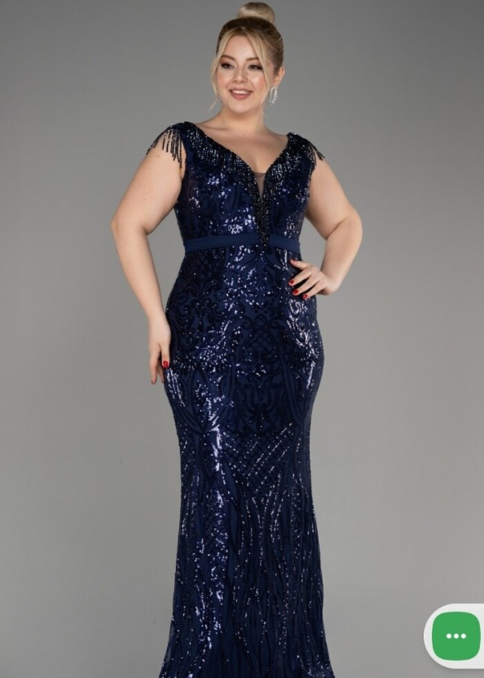 Lacivert pullu abiye elbise - Görsel 5