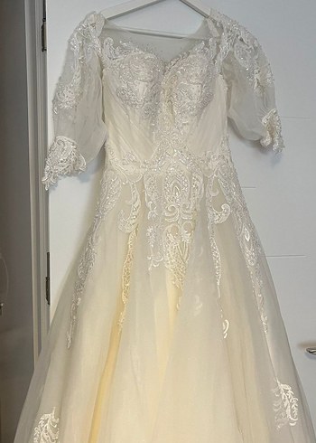 Uzun Kollu Straplez A Kesim Beyaz Gelinlik - Görsel 2