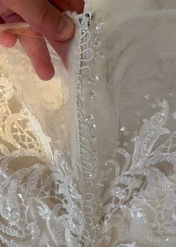 Uzun Kollu Straplez A Kesim Beyaz Gelinlik - Görsel 3