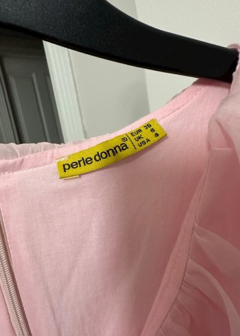 36 Beden Pembe Mini Volanlı V Yaka Kadın Elbise