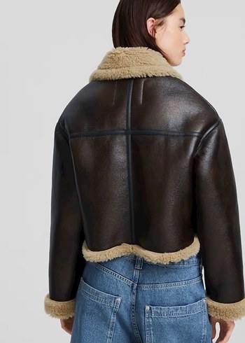 Bershka Bershka Kürklü Kahverengi Deri Biker Ceket