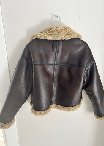 m Beden kahverengi Renk Bershka Kürklü Kahverengi Deri Biker Ceket